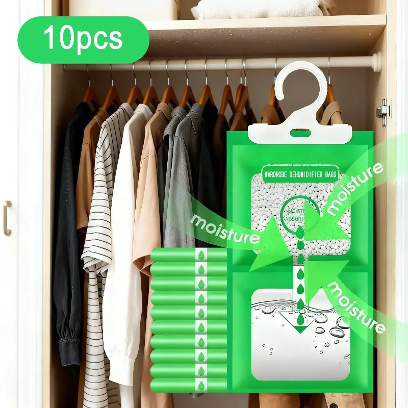 Moisture Absorbers 10 Pack Set, Hanging Closet Dehumidifier Bags, Humidity Packs, Desiccant, Closet Dehumidifiers With Fragrance Free, Mildew Resistant