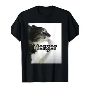 Funny Cat "I Forgor" Meme T-Shirt - Black Tee with Forgetful Tabby Cat Design - Soft Breathable Cotton Shirt for Men & Women - Funny Pet Lover Birthday Holiday Gift Idea - Casual Casual Attire, Humorous Apparel, Quirky Print, Comf