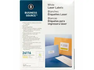 Business Source Mailing Labels Shipping Laser 2"x4" 1000/PK White 26116