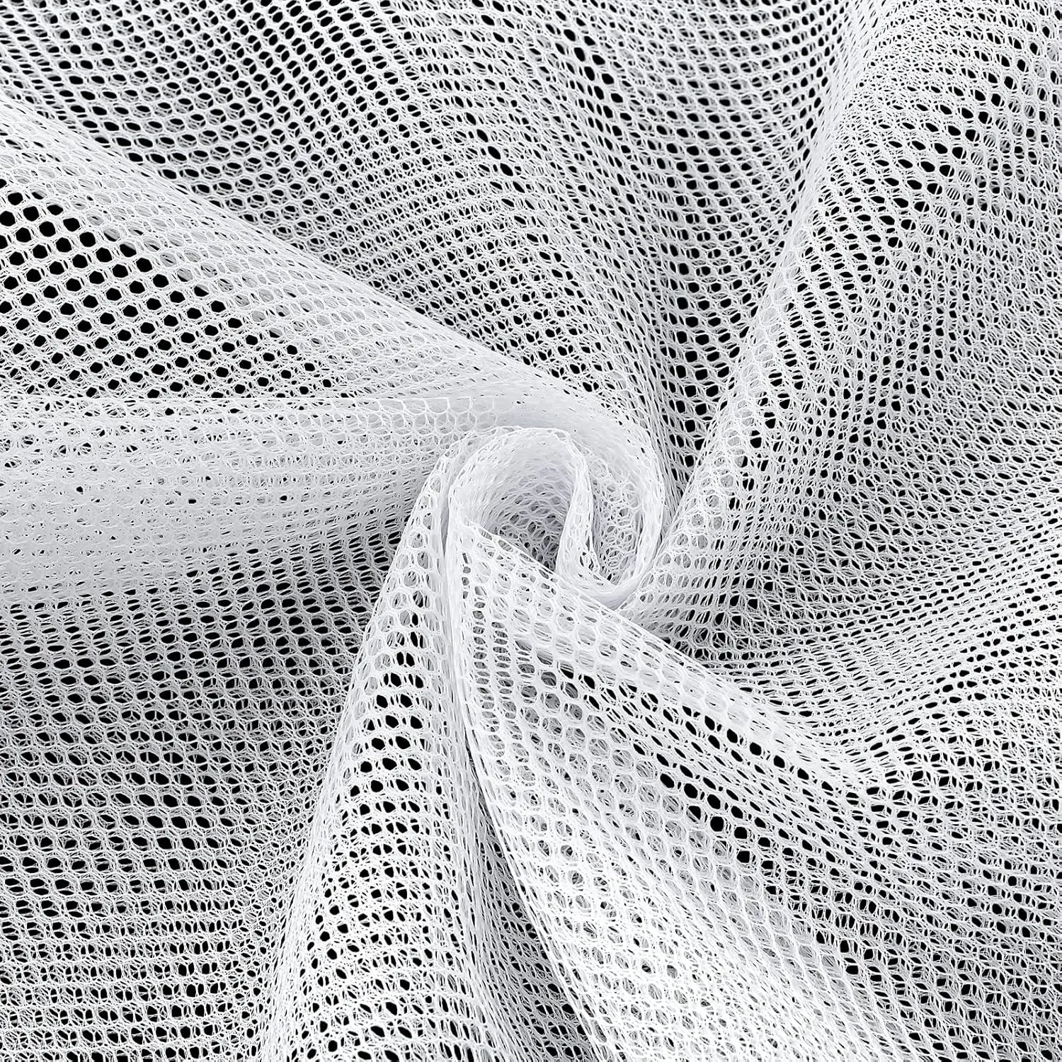White Polyester Mesh Fabric - 63x59 in Cuttable, Slightly Stretchable Open Weave Netting, Breathable, Comfortable, Durable All-Seasons Textile for Sewing Projects, Shopping Bags
