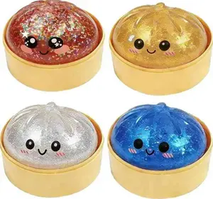 Glitter Dumpling Stress Balls in Steam Basket - Cute Mystery Squishy Fidget Box for Desk Decompression & Calming