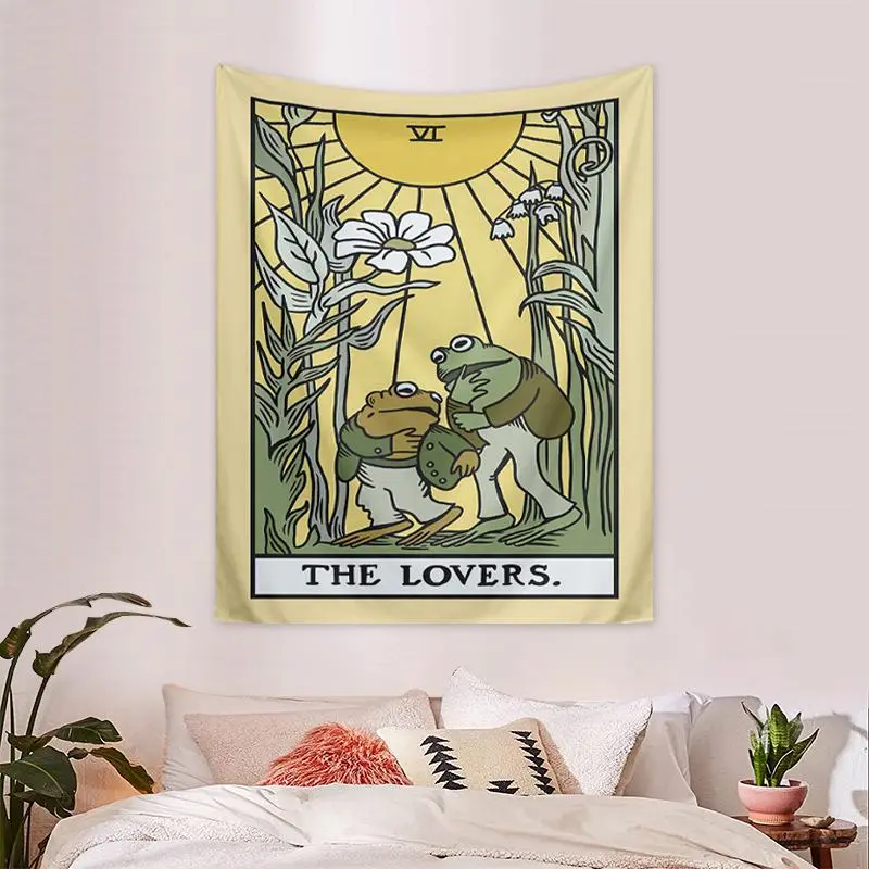 1pc psychedelic frog tarot card tapestry, couple sunflower aesthetic tapestry, plant hippie tapestry, living room wall hanging, bedroom dormitory decoration, home decoration