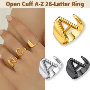 FindChic 26 Letters Ring Open Bold Adjustable Golden Fashion Cuff Rings Alphabet Letter A to Z Resizable Initial Knuckle Ring For Women Men  Girlfriend Boyfried