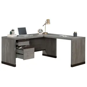 Sauder Manhattan Gate L-shaped Desk - Modern Wood Workstation with Large Work Surface, 2 Drawers, Lockable File Drawer, Cable Management