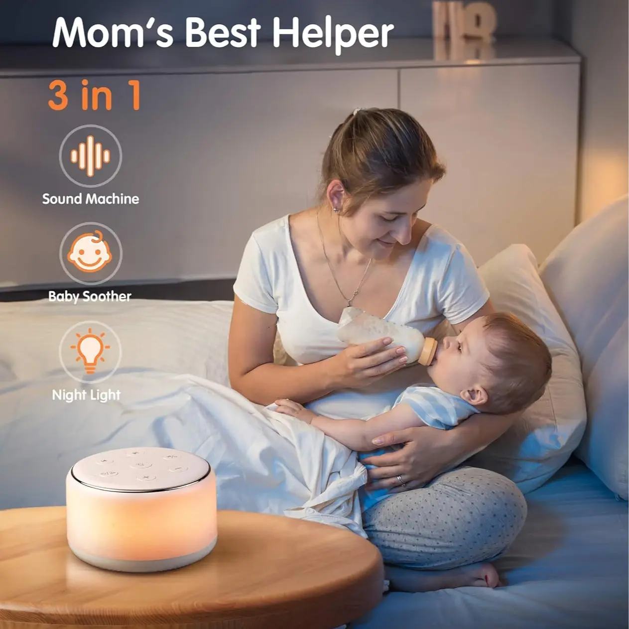 White Noise Machine for Baby Sleeping with Night Light | 34 Soothing Sounds | Rechargeable Sound Machine for Kids & Adults | Portable Lullaby Sleep Soother for Home & Travel