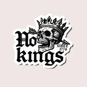 No Kings Skull Crown Sticker, Anti Monarchy Decal, 1776 Political Sticker for Cars, Laptops, Water Bottles, Punk Rock Protest Vinyl Sticker