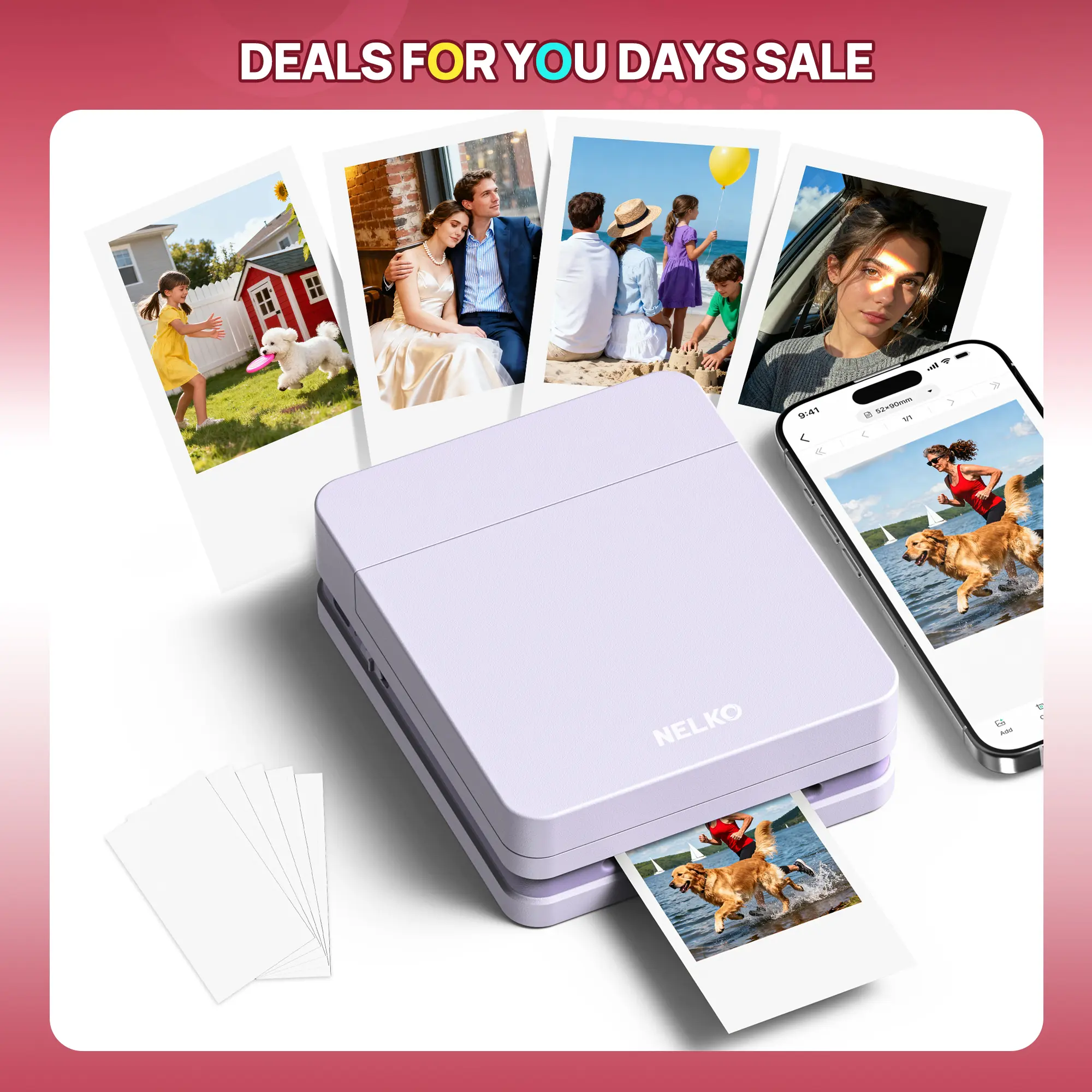 Nelko Pocket PP01 Instant Inkjet Photo Printer, Portable Mini Color Wireless Mobile Printer with 5 Photo Papers, Bluetooth-Compatible for iOS/Android, Fun Editing App, Mini Gadgets for Purse, Mothers Day Gift for Mom, Fathersdaygift, summerwins