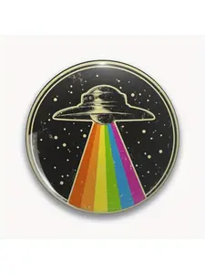 1Pc DIY Craft Buckle - 44mm (1.73 ") Queer UFO - Rainbow UFO Alien Abduction Queer LGBT Gay Pride Pin Suitable for Bags, Jackets & Gifts, Holiday Gifts, Party Gifts