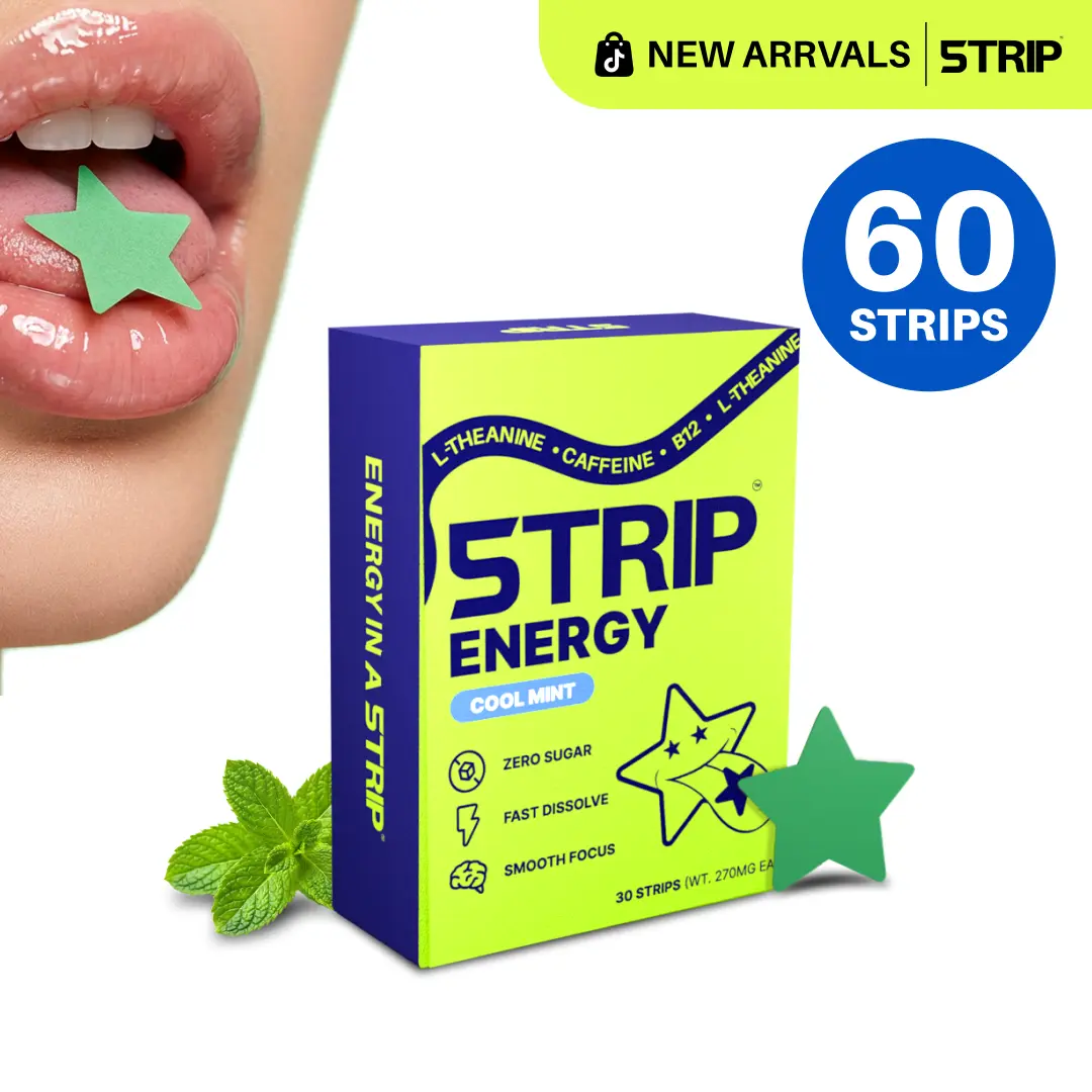 5TRIP Energy Strips (60 Count) - 50mg Smart Caffeine, 50mg L-Theanine, Vitamin B12, Vegan, Sugar-Free, Fast-Acting, Pocket-Sized, No Crash, Smooth Sports & Energy Drink Supplements, Energy Supplements