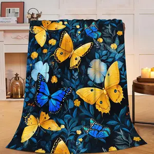yellow butterfly flanel blanket for butterfly lovers, cozy plush blanket, butterfly gifts for girls, boys, women, adults
