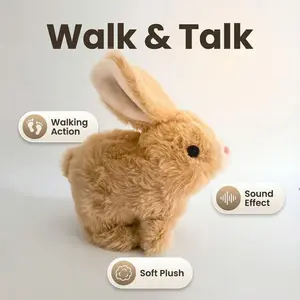 Electric Automatic Jumping Walking Plush Rabbit Toy, Built-in Auto Squeaky Sound Cute Bunny Stuffed Doll, Kids Soft Birthday Gift