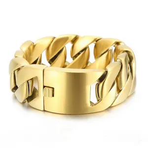 Popular Wide Cuban Chain Hand Jewelry Vacuum Electroplated 31mm Thick Section Titanium Steel Men's Bracelet Accessories Gold Finish