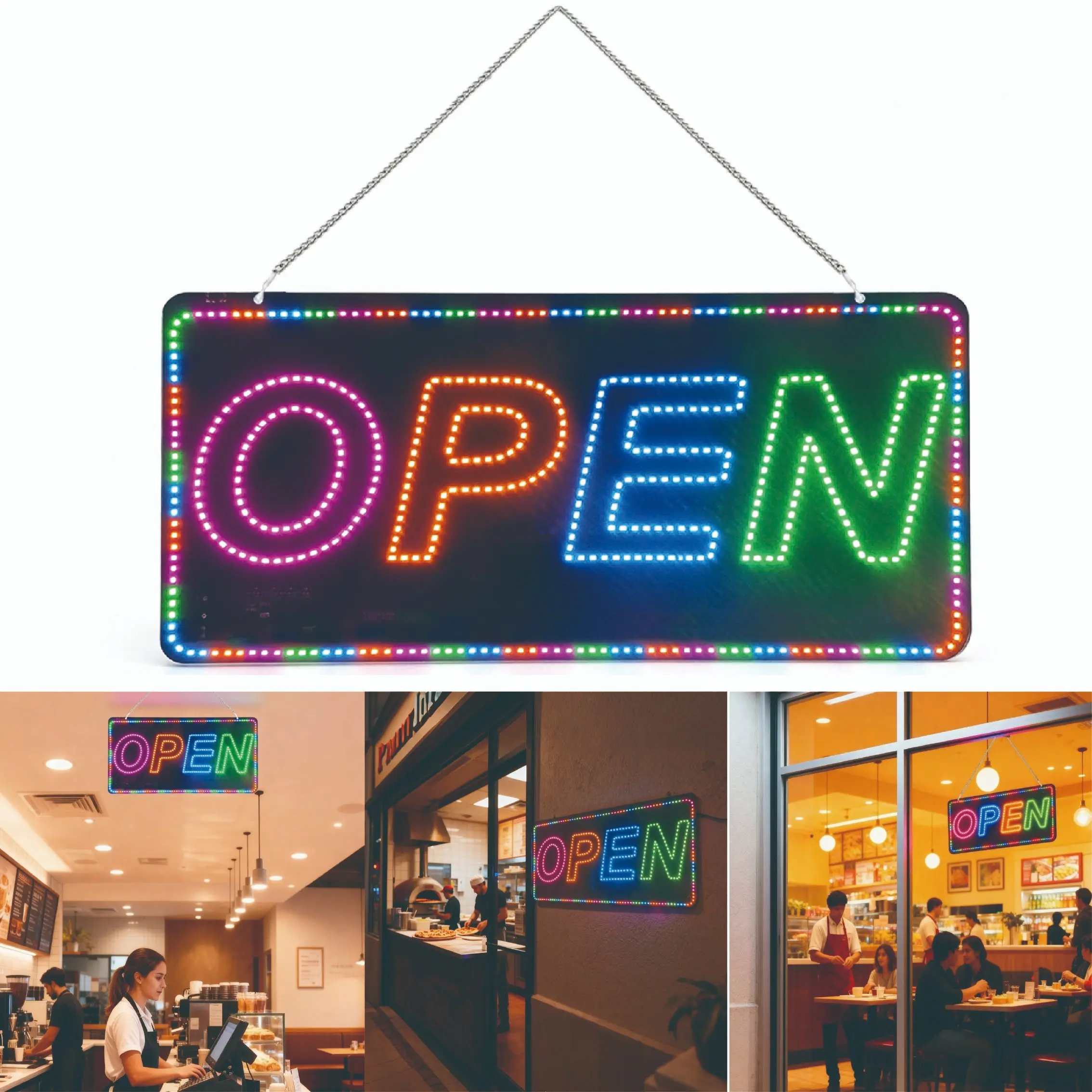 LED "OPEN" Sign, No-drill Installation, High-brightness Light-up Letter Signage, Shop Window Advertising Light for Customer Attraction, Led Lighted