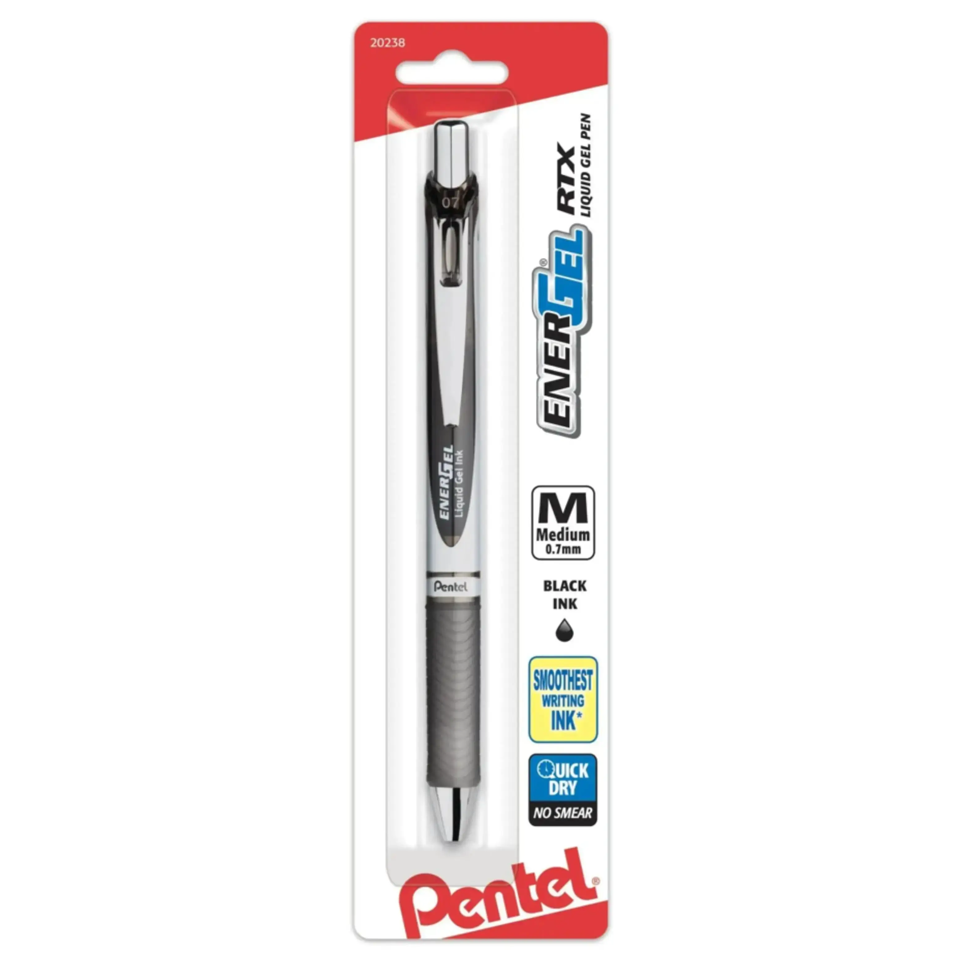 EnerGel RTX Retractable Gel Pen - 0.7mm Metal Tip, 1-Pack, Black Ink, Smooth Fast-Drying No-Smear Write, Eco-Conscious Recycled Plastic Slim Body, Office Stationery for Everyday Tasks, Crisp Lines, Sustainable Gel Pens