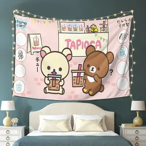 1pc Rilakkuma Theme Tapestry, Decorative Strong Peach Light Tapestry, Horizontal Hanging Bedroom Living Room Party Decoration, Peach Light Beige Home Gift, Suitable for Birthday, Housewarming, Fun Design, Soft Texture, Essential for Art Lovers