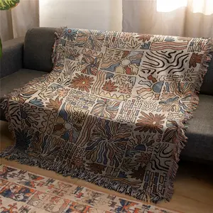 Graffiti Pattern Bohemian Yarn Jacquard Woven Blanket with Tassel, Thick Soft Washable Blanket, Boho Blanket, Throw Blanket, Used for Home Decor Sofa Chair Bed Tapestry Tablecloth Floor Garden Picnic Outdoor Camping