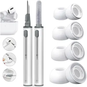 4 Pairs Replacement Ear Tips for AirPods Pro and AirPods Pro 2 with Noise Reduction Hole, Non-Slip Soft Silicone Ear Tips for AirPods Pro, 3 in 1 Cleaner Kit for USB-C Charging Case(XS/S/M/L)