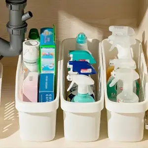 Kitchen Cabinet Organizer Box with Sliding Wheels, Storage Basket for Kitchen Sink Area, Durable Plastic Container for Organizing Utensils, Kitchen Pantry Storage