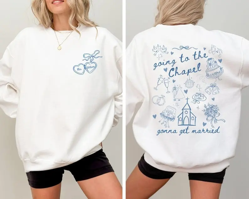 Going to the Chapel Personalized Bridal Sweatshirt, Wedding Day of Bride sweatshirt, Gift for Newly Engaged Custom Coquette Future Mrs. Crewneck