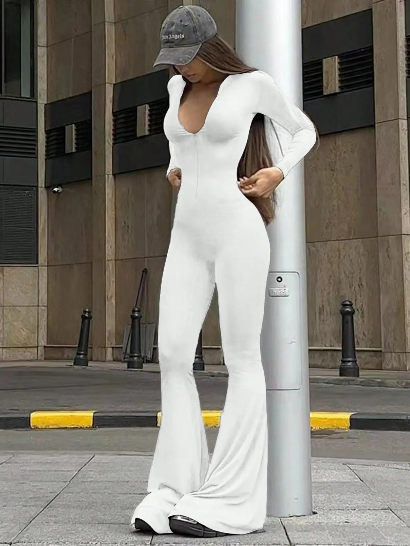Women's Sexy One-Piece Bell-Bottom Jumpsuit, Long-Sleeve Zipper Design for a Slimming Look, Perfect for Everyday Casual Wear, Fitness, Yoga, Yoga Jumpsuits, Zipper Shaping Jumpsuit