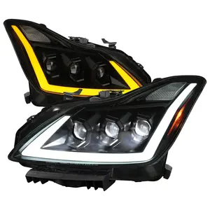 2008-2013 G37 / 2014-2015 Q60 Coupe / Convertible Sequential Switchback LED Turn Signal Full LED Triple Projector Headlights (Matte Black Housing / Smoked Lens)