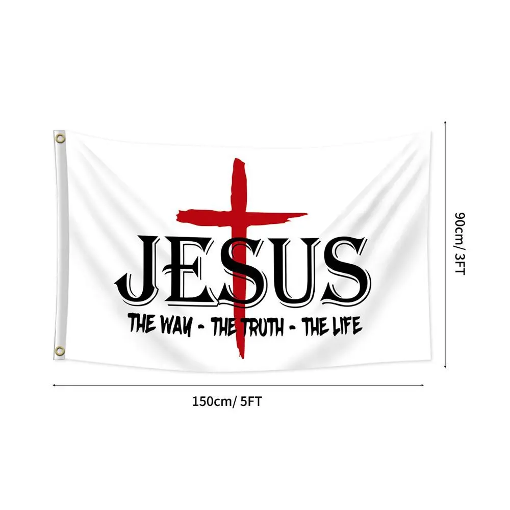 Jesus The Way The Truth The Life Flag 1 Count Single Sided Printing 150cm x 90cm Indoor Outdoor Decorations for Home Garden Party Ornaments