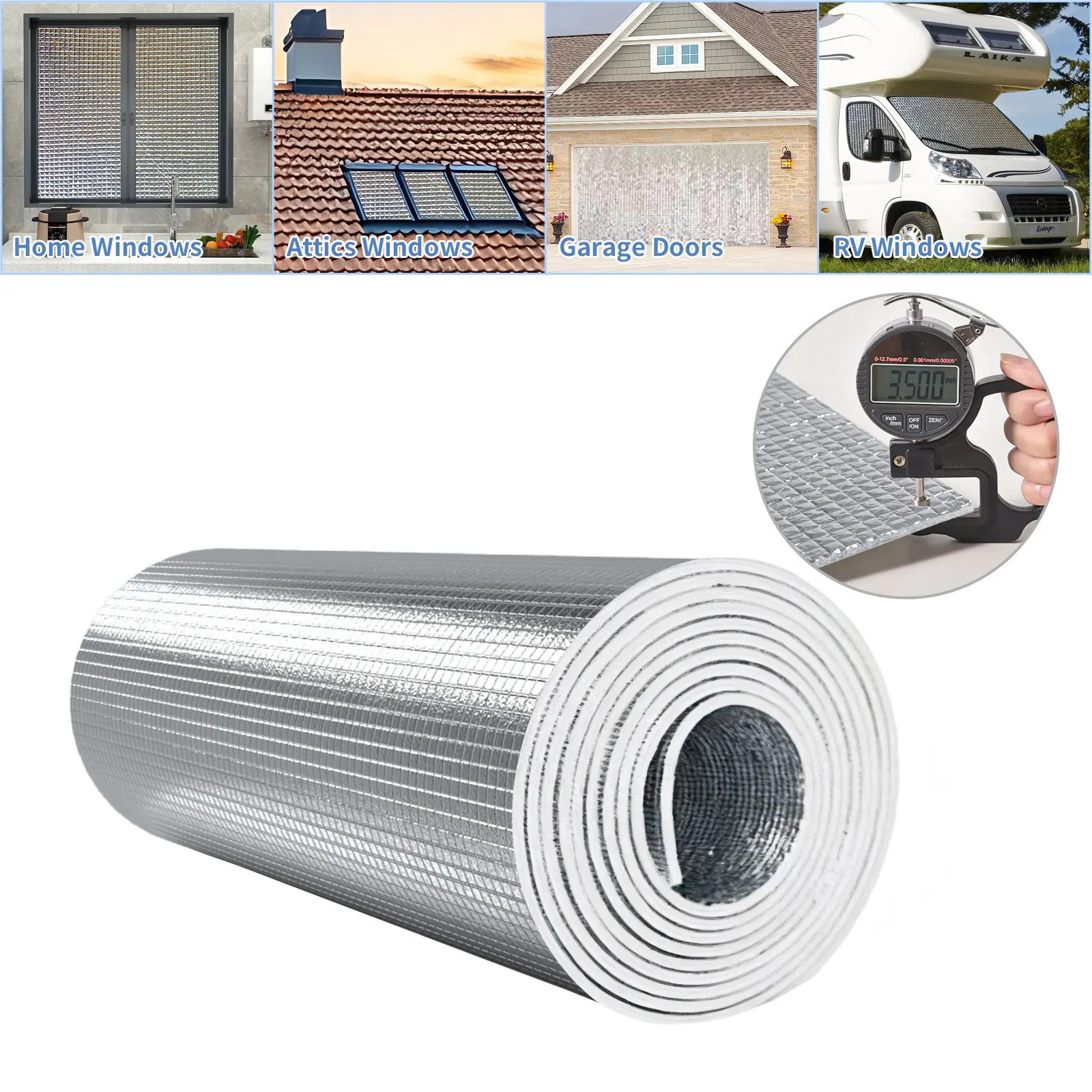 1 roll 10mm thick self-adhesive insulation film, Durable PVC material - thermal insulation, High temperature resistant, sunproof, windproof, and waterproof. Suitable for cars, trucks, and roof insulation. Durable adhesion, cools interiors