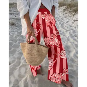 Women Palazzo Trousers Vibrant Leopard Print Wide-leg Stylish Design Stripe Pants Spring Outdoor Statements