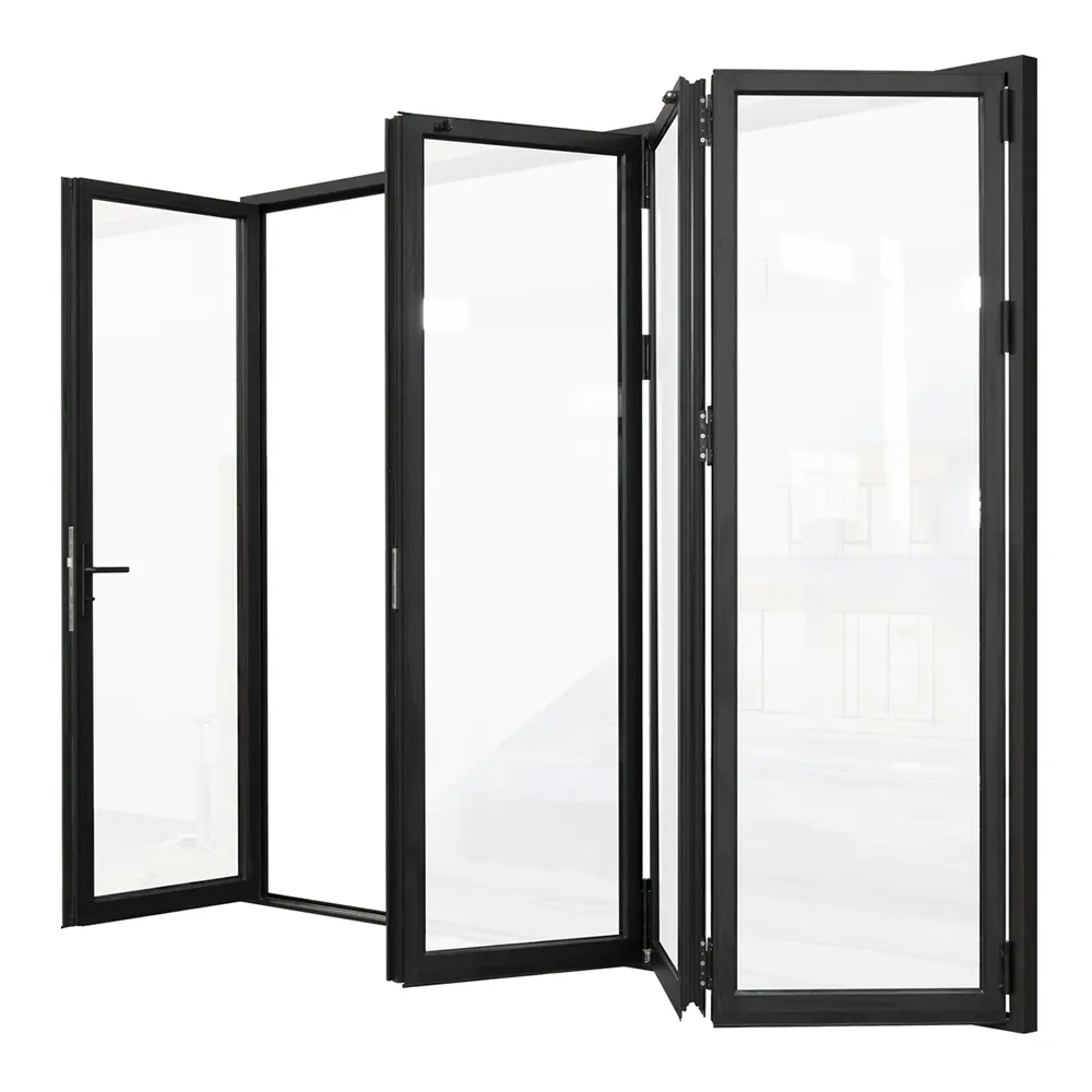 Matte Black Left to Right Out-Swing Thermal Break Aluminum Folding Patio Door with Locks 144 in. x 80 in.