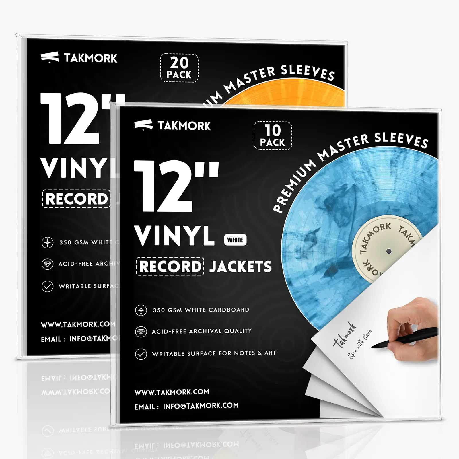 TAKMORK Premium 12" Pro Blank Album Jackets - 20 Pcs Heavyweight White 350gsm Heavy Paper LP Vinyl Record Outer & Inner Sleeves for Record Storage, Protect Vinyl Collectibles (No Extra Accessories Included)