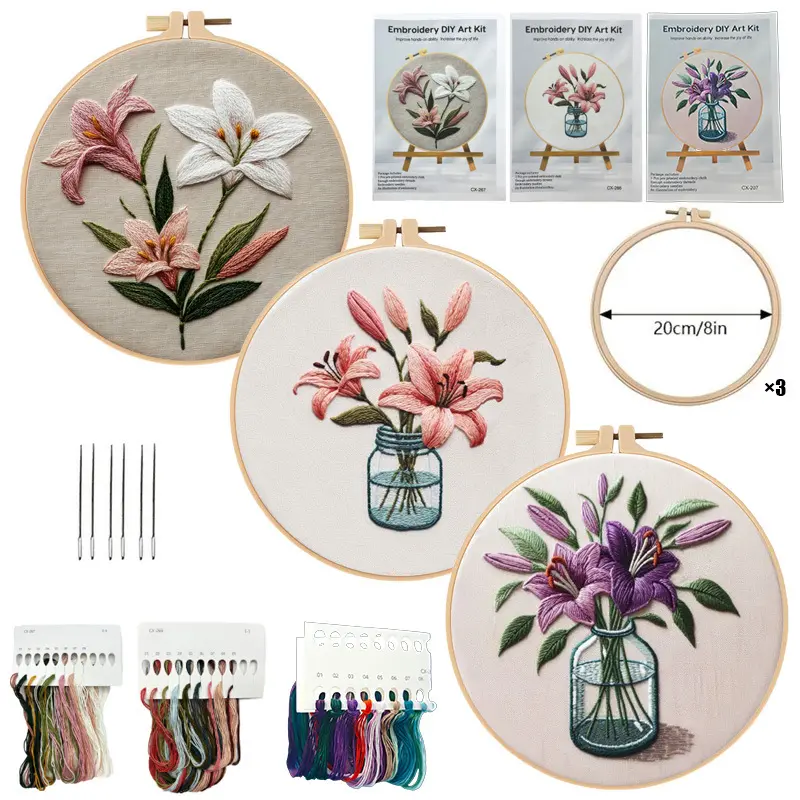 DIY Needlework Kit for Beginners with Floral Embroidery Design, Complete Stitching Materials and Step-by-Step Guide, Beginner-Friendly