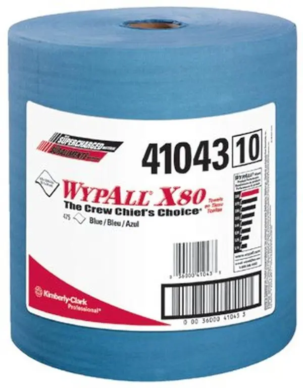 212 MAIN 412-41043 Wypall X80 Shop Pro Blue Cleaning Cloth Towel, 475-Count Roll, Super Absorbent Reusable, Oil Absorbent