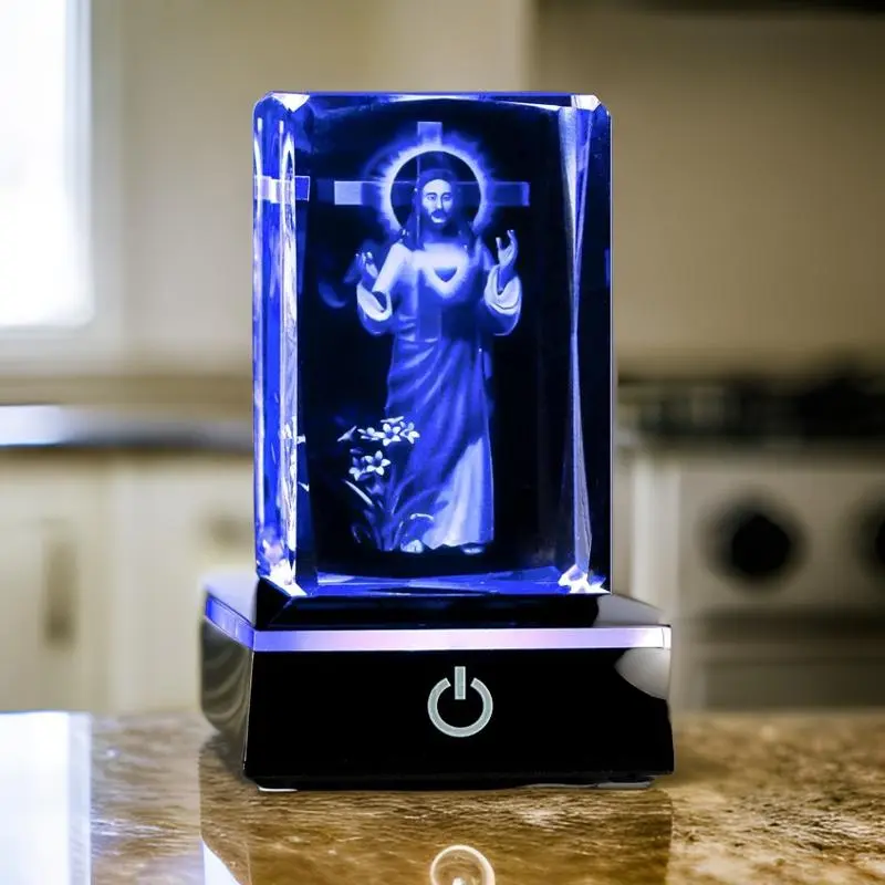 Christianity Sacred Heart of Jesus LED Light Lamp Holder - Crystal Glass Ball Ornament, Luminous Touch-Controlled Home Religious Decor, Christian Collectibles Gift for Adults, Halloween Valentine's Day Essentials