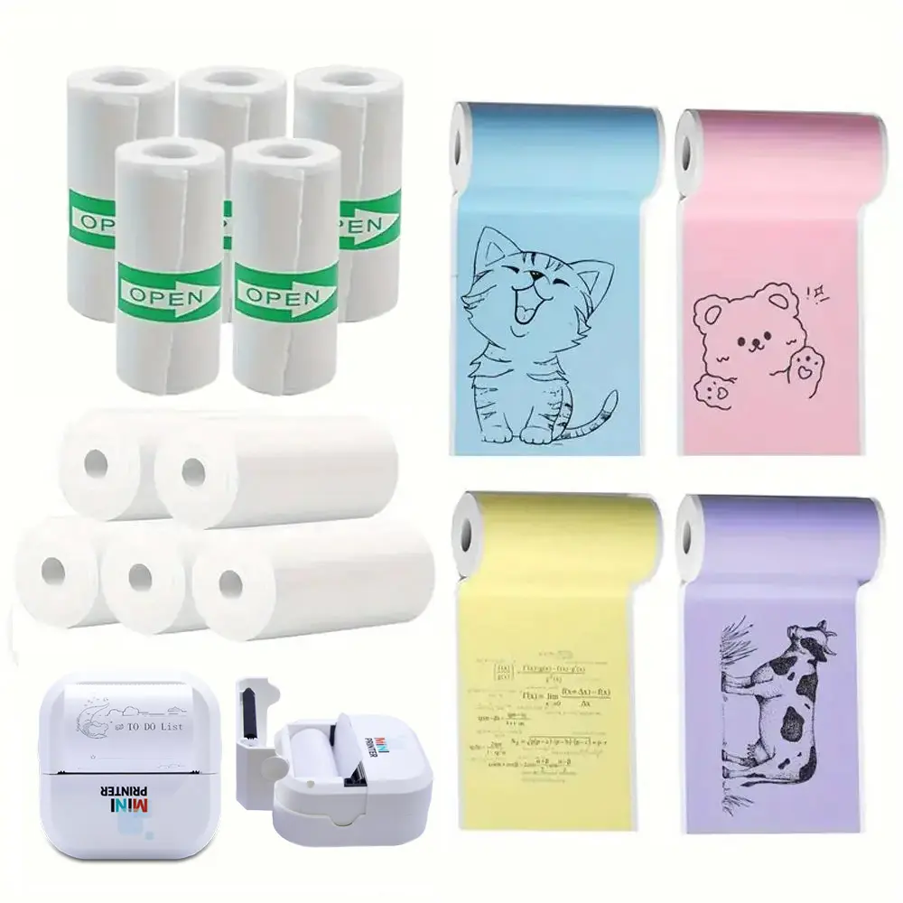 Portable Mini Printer Thermal Printer  with 3 Rolls Colorful SelfAdhesive Paper,  Perfect for Study Notes,Photos, Gifts,Journals, Compatible with iOS and Android,  Office Supplies, ChristmasGift ldeas, Stocking Stuffers, Sticker Printer