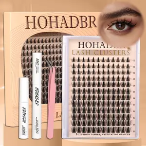 HOHADBR Ultra Fluffy Cluster False Eyelashes –  Volume Lash Extension Kit   Waterproof D Curl Extension Set with Bond & Seal and Precision Tweezers, Ultra Volume Thick 10-18mm Lashes