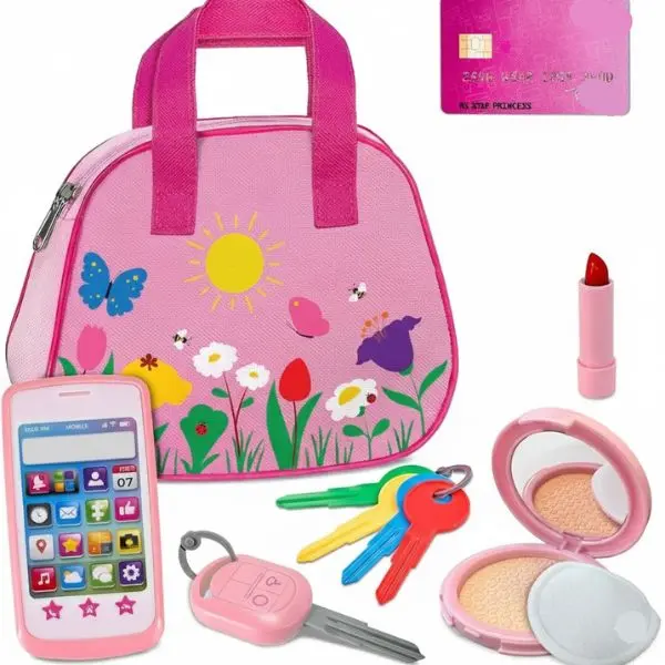 Toddler Girl Play Purse with Accessories – Pretend Play Handbag Toy for 18 M-3 Years, Includes Keys, Toy Phone & Makeup – Best Birthday Gift for Little Girls