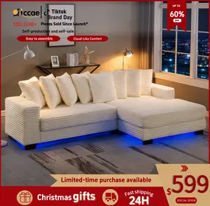【Sub 3 packages】Nicceae 110" LED Lighted L-Shaped Sleeper Sectional Sofa – Modern Modular Design, Adjustable Footrests, 8 Throw Pillows, , Easy Assembly, Ideal for Living Room, Bedroom, Apartment, Hotel L-Shaped Corduroy Sofa with Pillows cob  couch