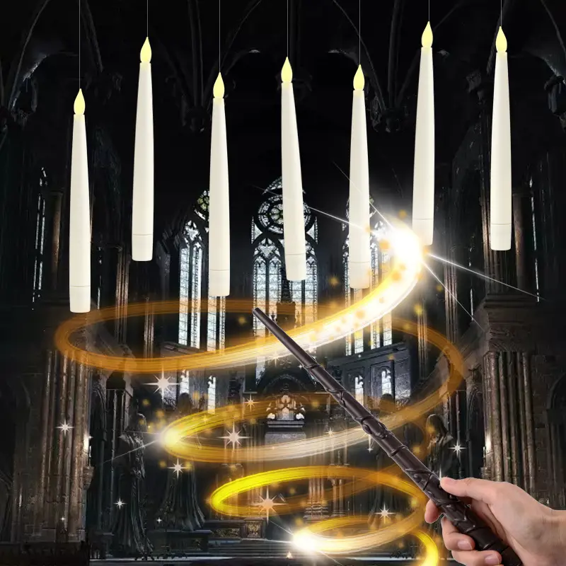 12-Pack Magic Wand Remote Floating LED Candles, 6.6" Enchanted Fake Candles, Whimsical Home Room Decor, Indoor Halloween & Festive Party Supplies Gift Set