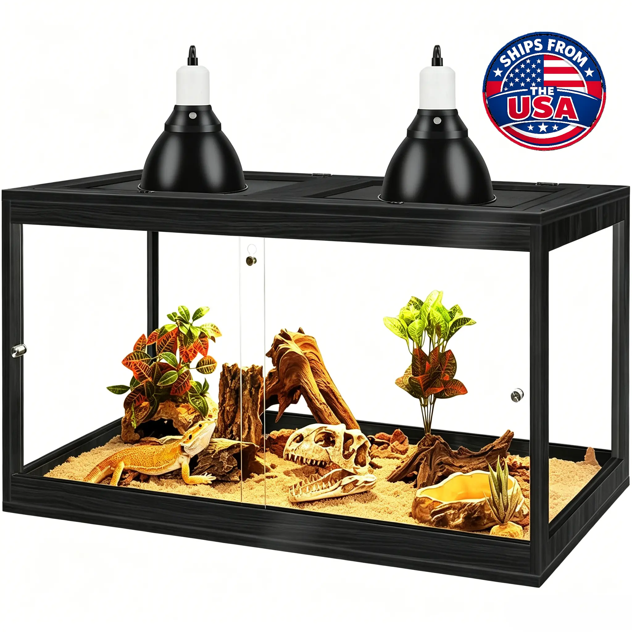 PROLEE 31 Gal Reptile Enclosure Terrarium - Tempered Glass with Wood Frame, 360° Viewing, Locking Sliding Doors for Easy Access, Heat Lamp Compatible, Proper Ventilation, Safe Dependable Home, Effortless Setup for First-Time Owners