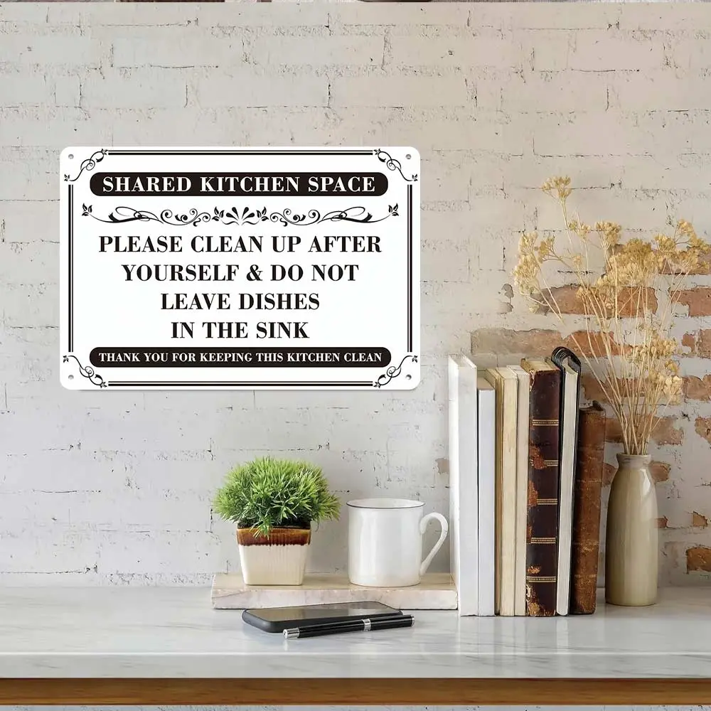 Clean Up After Yourself Sign, Waterproof Do Not Leave Dishes In The Sink Aluminum sign , Keep Kitchen Clean Rules for Office Kitchens Supplies, Breakroom Essentials Decor and Shared Kitchen 12''x8''