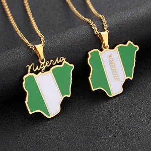 Africa Nigeria map stainless steel necklace men's and women's titanium steel world map  pendant ccessoriesGift