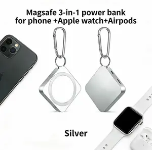 3 in 1 Magnetic Mini Wireless Power Bank, 1 Count5000mAh Portable Wireless Charger, MultifunctionalWireless Charging Bank for iPhone & Android,father's day gift