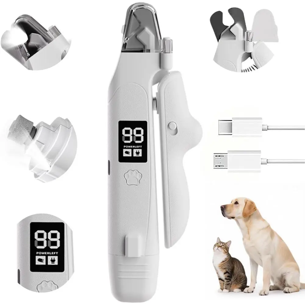 2-in-1 Pet Nail Clippers & Grinder with 2 LED Lights - USB-C Rechargeable Ultra-Quiet Pet Nail Trimmer with Battery Indicator & Nail Catcher for Small Medium Large Dogs Cats, Mother's Day Gifts