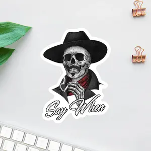 Say When Cowboy Skeleton Sticker Vintage Western Smoking Skull Graphic, Retro Cowboy Aesthetic Decal for Laptop Water Bottle Car, Gift for Western Lovers