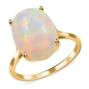LUXORO AAA Opal Oval 10K Yellow Chunky Solid Real Gold Jewelry Solitaire Ring for Women Jewelry Ct 5.62 Birthday Mothers Day Gifts for Women