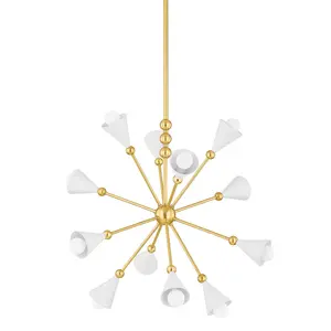 Hikari Chandelier - 12-Light Aged Brass Sputnik with Conical Shades and Decorative Spheres