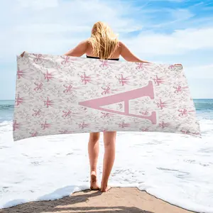 Pink Bow “A-Z” Print Beach Towel—Quick-Drying, Soft Pool Towel; Lightweight Camping Towel,Suitable for All Seasons; Perfect for Travel, the Beach, and Everyday Use