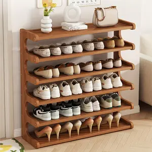 Senmeo 4/5/6-Tier Natural Wood Color Wooden Shoe Rack - Multi-Layer Freestanding Shoe Storage Organizer With Wood Grain Finish, Stackable Shoe Shelves For Entryway, Closet, Hallway, Mudroom, And Front Door, Space-Saving Narrow Shoe Organizer Fits 15-24 Pa