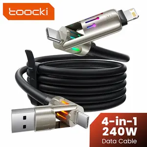 Toocki 240W max USB-A/USB-C to USB-C/IP 4 in 1 silicone data cable 480Mbps RGB color breathing light support PD3.1 suitable for ip8-16 series, Xiaomi 13-15 series, vivo X/S series, etc. Usb Quick Charge Usb C Output
