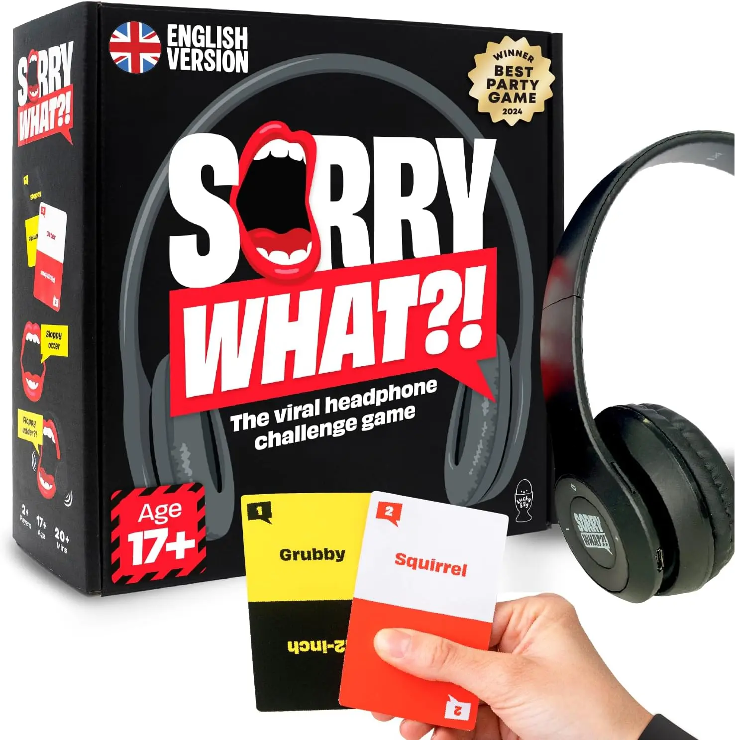Lucky Egg Sorry What - Award Winning Lip Reading Friends Party Game Based On The Headphone Challenge TikTok Trend - 2+ Players 40,000 Funny Word Phrase Combinations Card Game for Friends